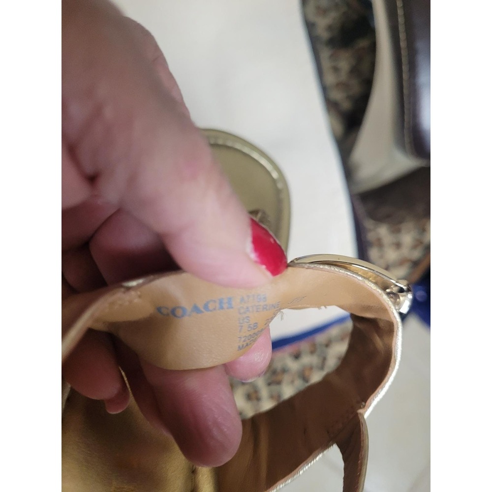 Coach Caterine Womens Metallic Gold Glam Leather Thong Slingback Sandals 7.5 B - Picture 4 of 7